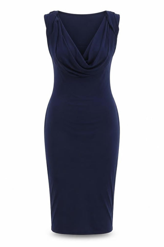Misspap Womens Blue Polyester Bodycon Size 8 Cowl Neck Pullover