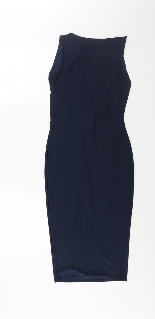 Misspap Womens Blue Polyester Bodycon Size 8 Cowl Neck Pullover