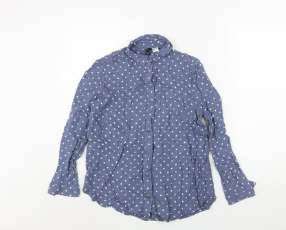 Divided by H&M Womens Blue Polka Dot Viscose Basic Button-Up Size 10 Collared