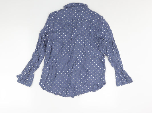 Divided by H&M Womens Blue Polka Dot Viscose Basic Button-Up Size 10 Collared