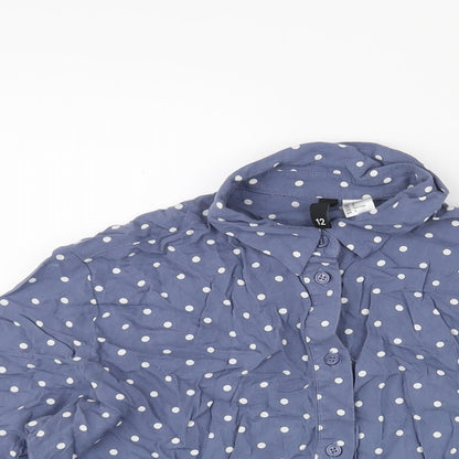 Divided by H&M Womens Blue Polka Dot Viscose Basic Button-Up Size 10 Collared