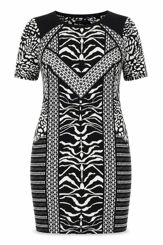Marks & Spencer Womens Black Geometric Polyester Bodycon Size 14 Round Neck Pullover