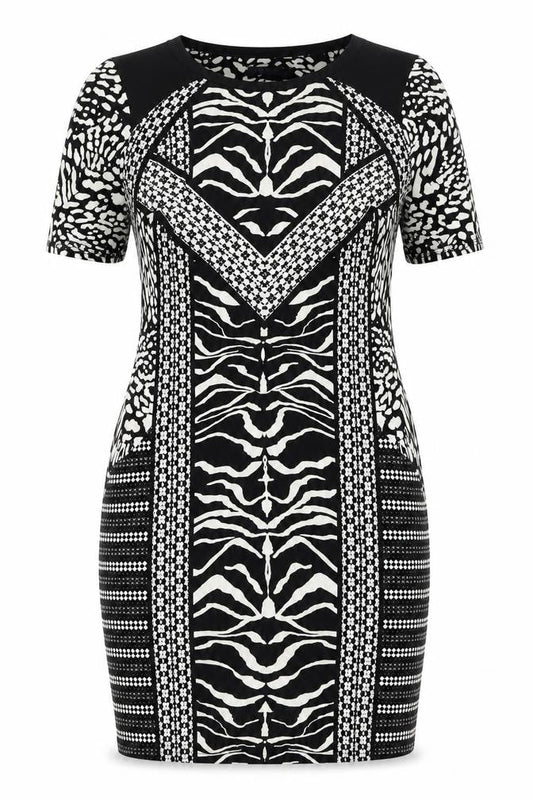 Marks & Spencer Womens Black Geometric Polyester Bodycon Size 14 Round Neck Pullover