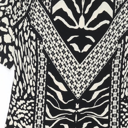 Marks and Womens Black Geometric Polyester Bodycon Size 14 Round Neck Pullover