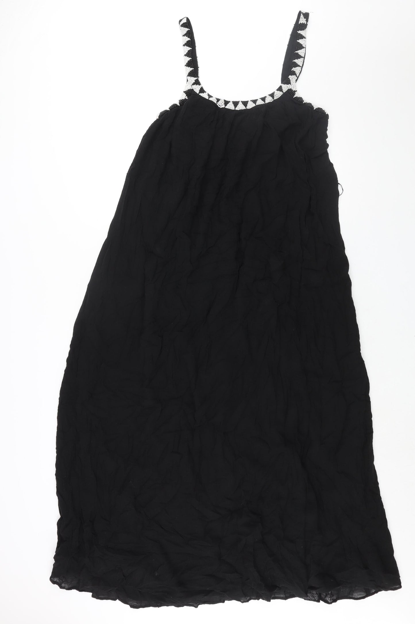 Zara Womens Black Cotton Maxi Size XS Scoop Neck Pullover - Beaded Neckline