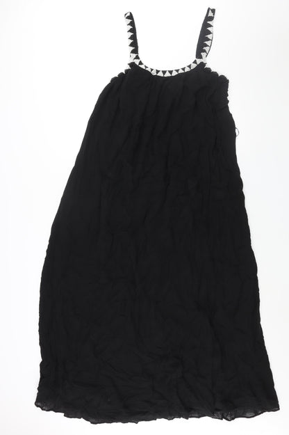 Zara Womens Black Cotton Maxi Size XS Scoop Neck Pullover - Beaded Neckline