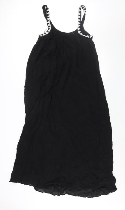 Zara Womens Black Cotton Maxi Size XS Scoop Neck Pullover - Beaded Neckline