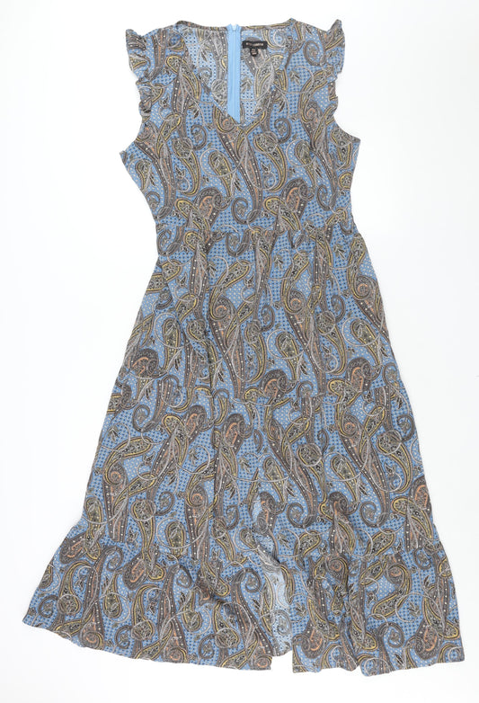 QED London Womens Multicoloured Paisley Polyester Maxi Size 14 V-Neck Zip - Front Slit Frill