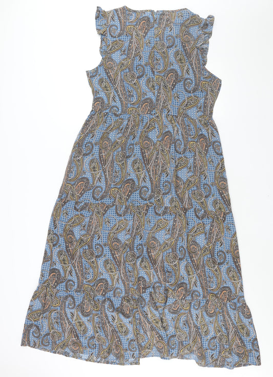 QED London Womens Multicoloured Paisley Polyester Maxi Size 14 V-Neck Zip - Front Slit Frill