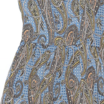 QED London Womens Multicoloured Paisley Polyester Maxi Size 14 V-Neck Zip - Front Slit Frill