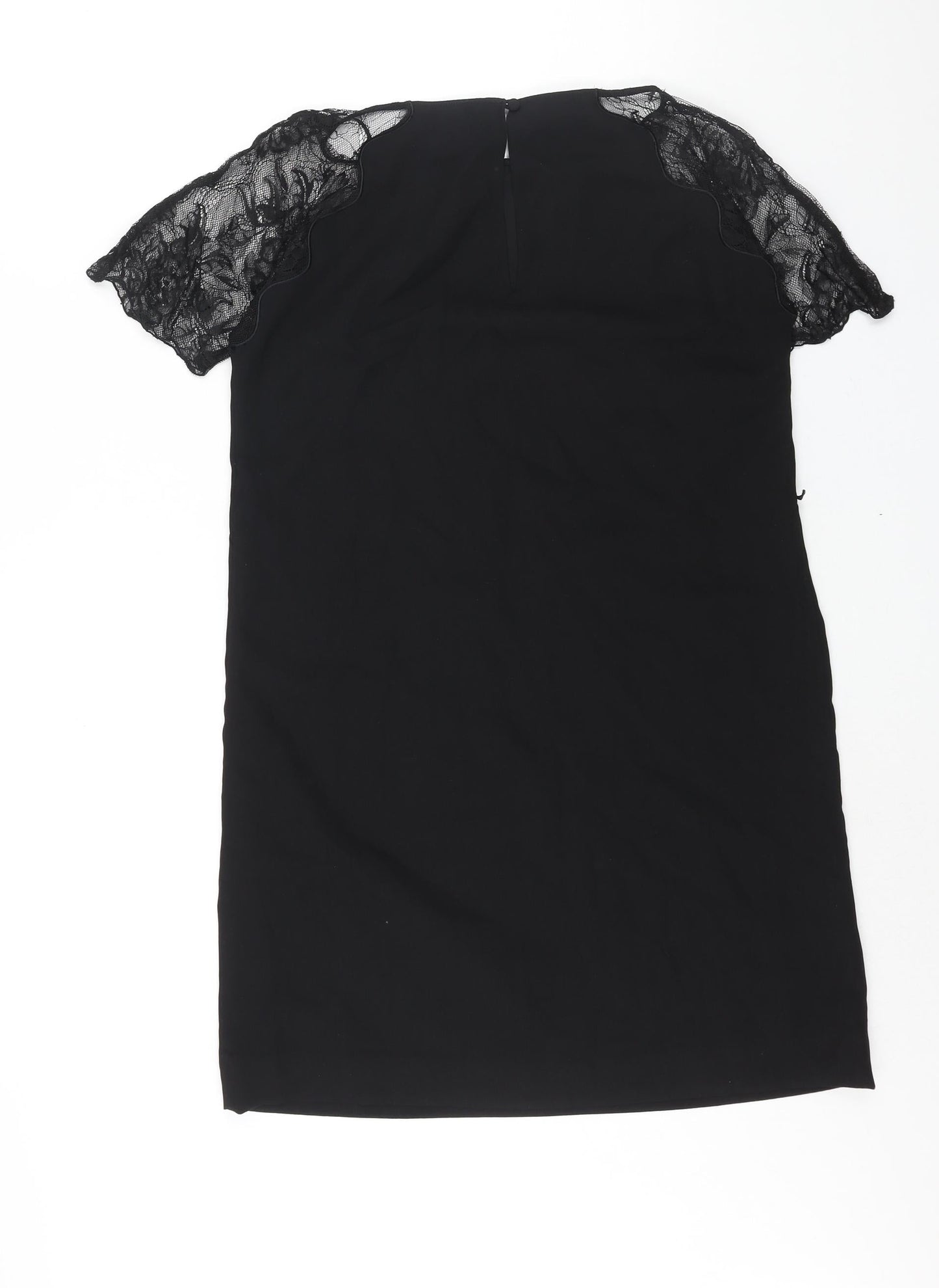 H&M Womens Black Polyester Shift Size 10 Round Neck Button - Lace Sleeve