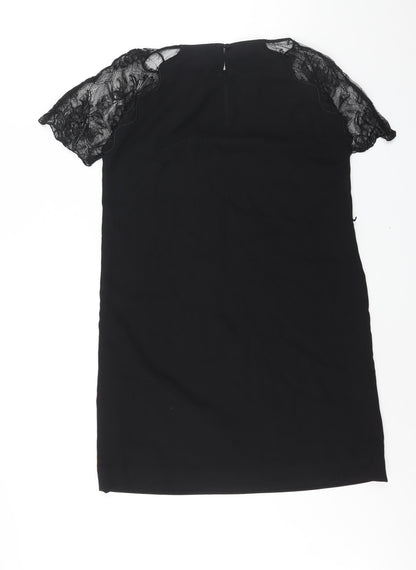H&M Womens Black Polyester Shift Size 10 Round Neck Button - Lace Sleeve