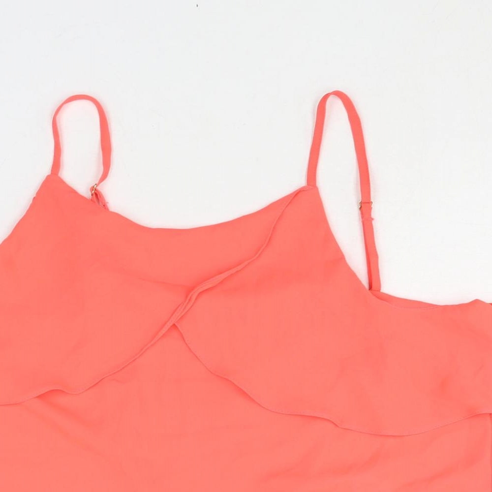 Miss Selfridge Womens Pink Polyester Camisole Blouse Size 14 Scoop Neck - Frill Neon