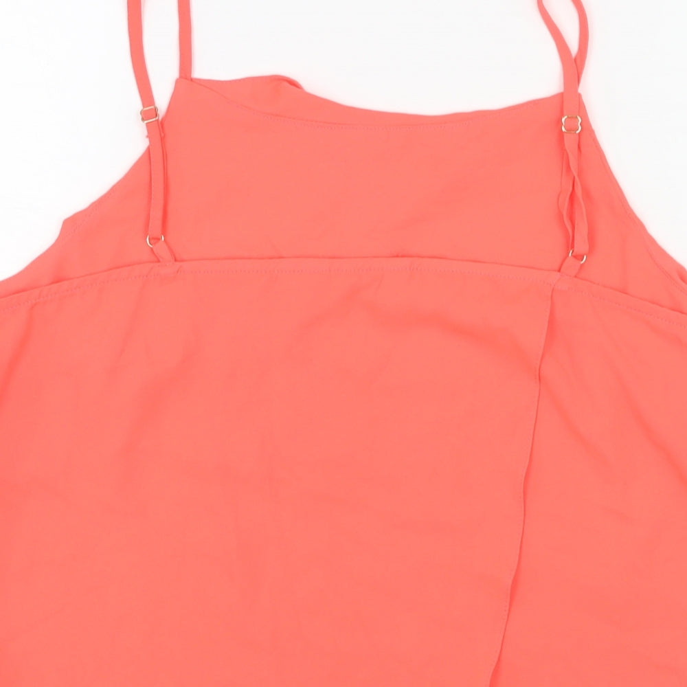Miss Selfridge Womens Pink Polyester Camisole Blouse Size 14 Scoop Neck - Frill Neon