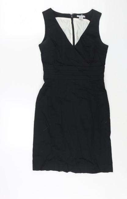 H&M Womens Black Cotton Shift Size 6 V-Neck Zip