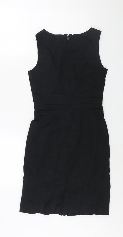 H&M Womens Black Cotton Shift Size 6 V-Neck Zip