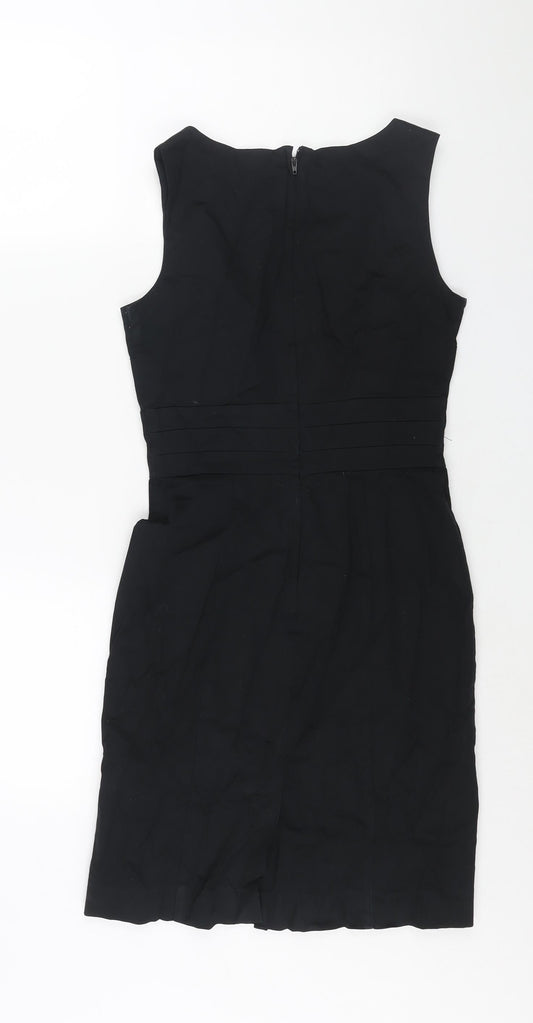 H&M Womens Black Cotton Shift Size 6 V-Neck Zip