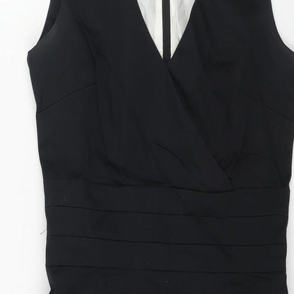 H&M Womens Black Cotton Shift Size 6 V-Neck Zip