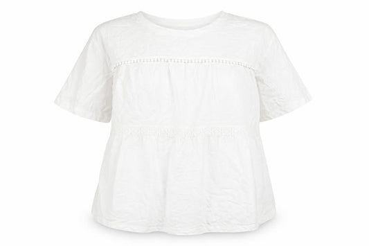 Marks & Spencer Womens White Cotton Basic Blouse Size 18 Round Neck - Lace Detail