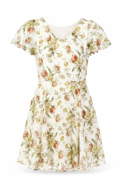 Marisa & Marie Womens Beige Floral Polyester A-Line Size S V-Neck Zip