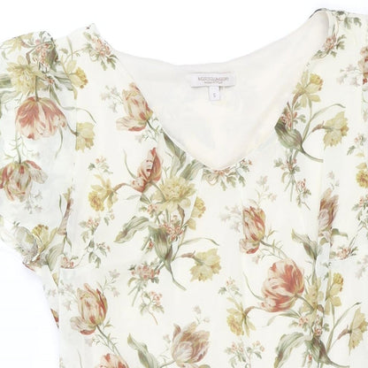 Marisa & Marie Womens Beige Floral Polyester A-Line Size S V-Neck Zip