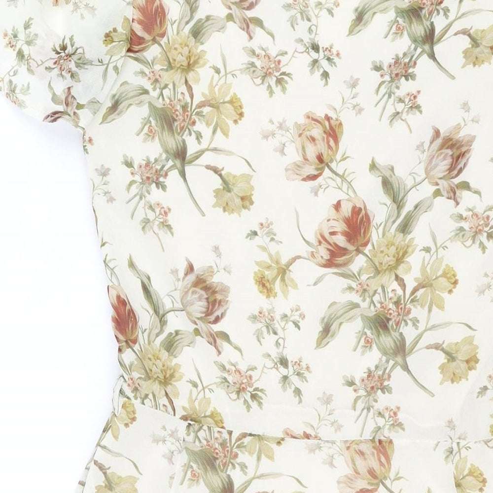 Marisa & Marie Womens Beige Floral Polyester A-Line Size S V-Neck Zip