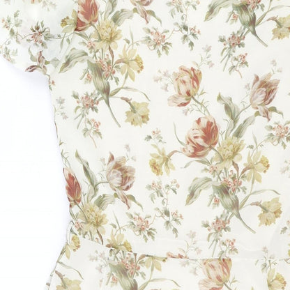 Marisa & Marie Womens Beige Floral Polyester A-Line Size S V-Neck Zip
