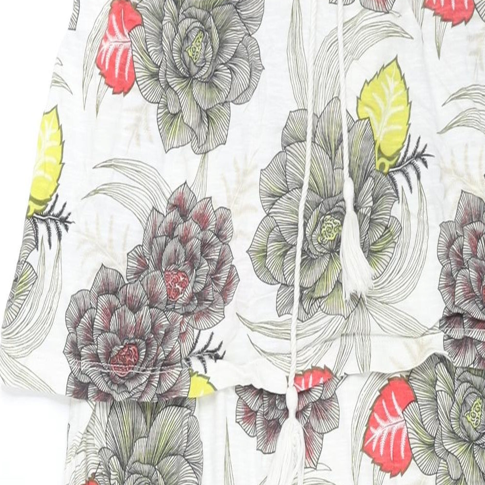 NEXT Womens Multicoloured Floral Cotton Maxi Size 14 Round Neck Tie - Side Slits Tassle