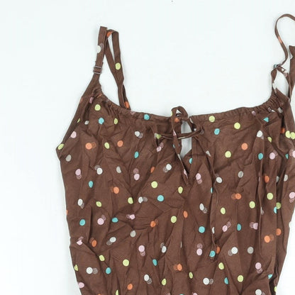 Floozie Womens Brown Polka Dot Cotton A-Line Size 10 Scoop Neck Tie - Lace Detail Keyhole Neck Belted