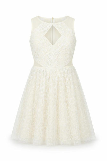 River Island Womens Ivory Polyester Fit & Flare Size 10 Round Neck Zip - Panelled