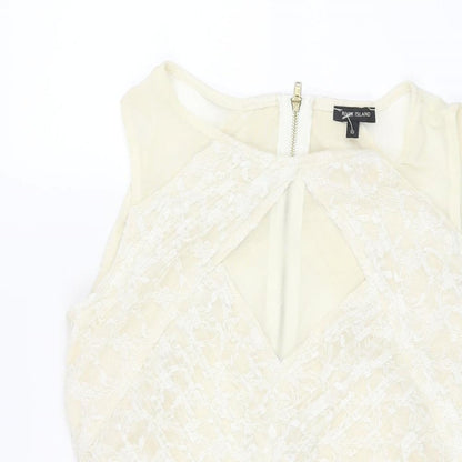 River Island Womens Ivory Polyester Fit & Flare Size 10 Round Neck Zip - Panelled