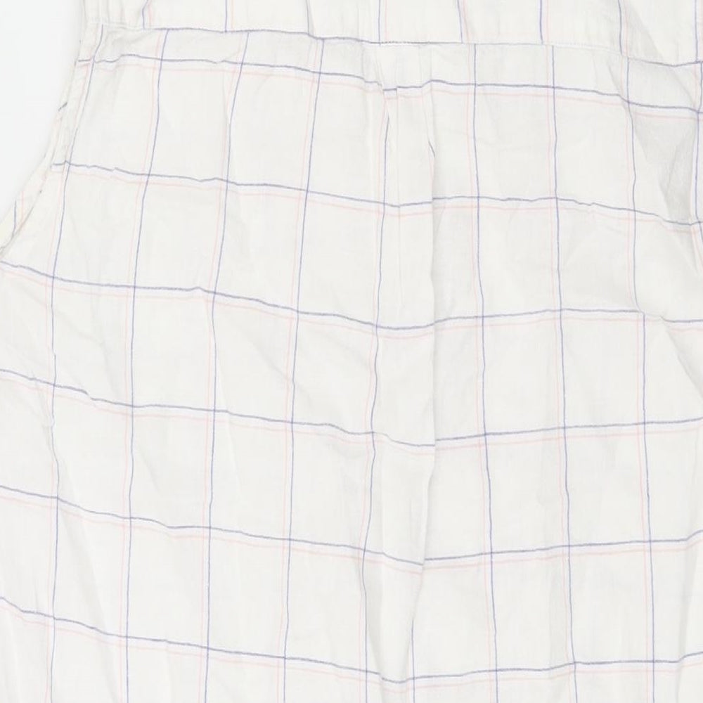 Bonmarché Womens White Check Linen Basic Button-Up Size 16 Collared