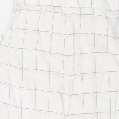 Bonmarché Womens White Check Linen Basic Button-Up Size 16 Collared