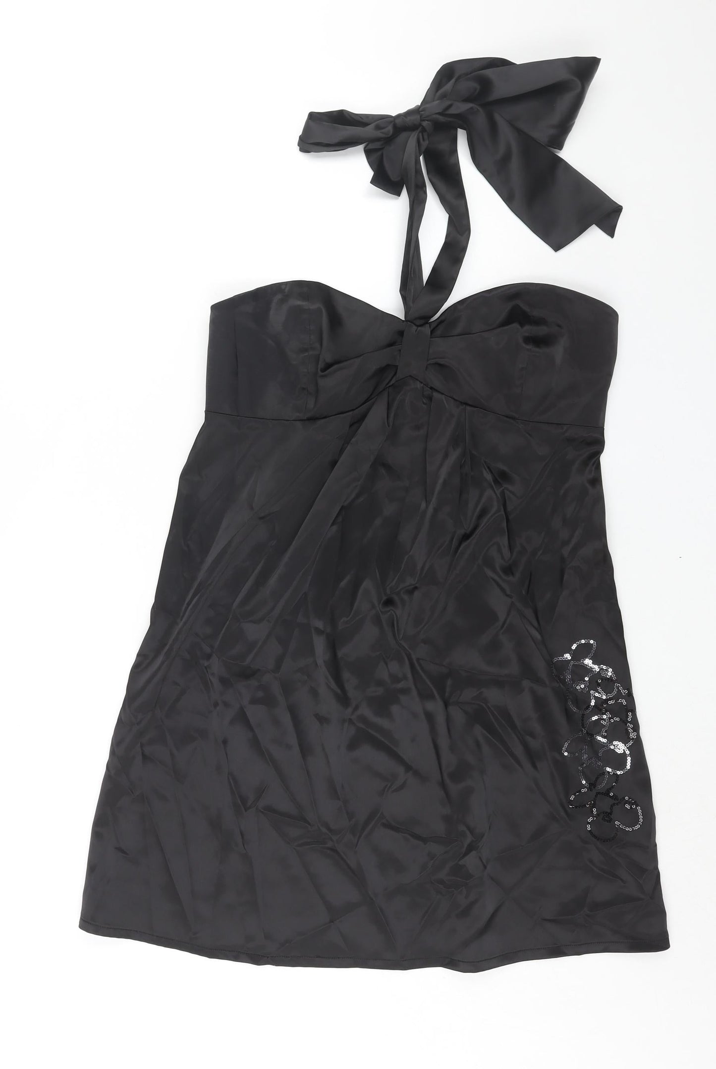 Pure Womens Black Polyester A-Line Size 12 Halter Zip - Floral Sequin