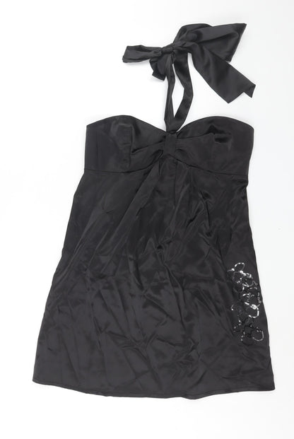 Pure Womens Black Polyester A-Line Size 12 Halter Zip - Floral Sequin