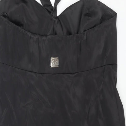 Pure Womens Black Polyester A-Line Size 12 Halter Zip - Floral Sequin