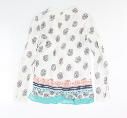 M&Co Womens White Geometric Viscose Basic Blouse Size 10 V-Neck