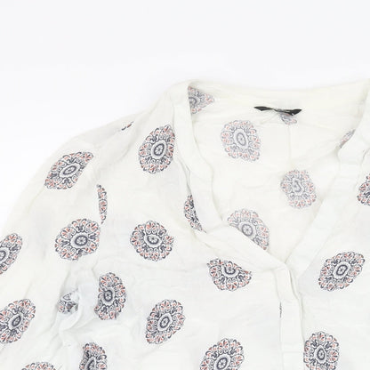 M&Co Womens White Geometric Viscose Basic Blouse Size 10 V-Neck