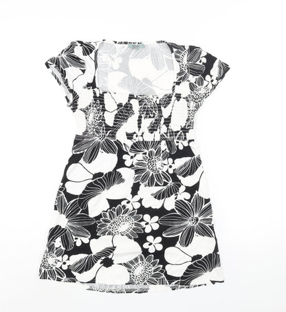 Therapy Womens Black Floral Viscose A-Line Size 12 Square Neck Pullover