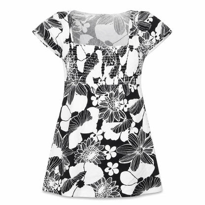 Therapy Womens Black Floral Viscose A-Line Size 12 Square Neck Pullover