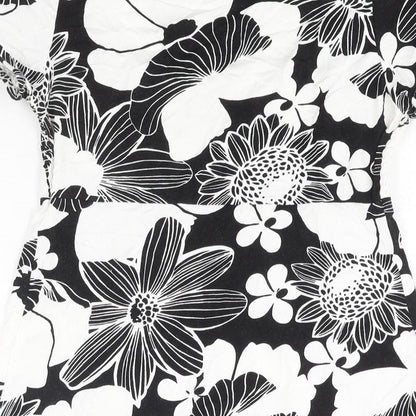 Therapy Womens Black Floral Viscose A-Line Size 12 Square Neck Pullover