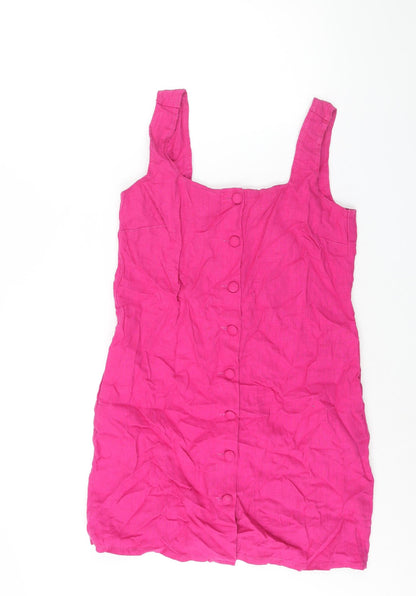 NEXT Womens Pink Linen Shift Size 10 Scoop Neck Button