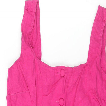 NEXT Womens Pink Linen Shift Size 10 Scoop Neck Button