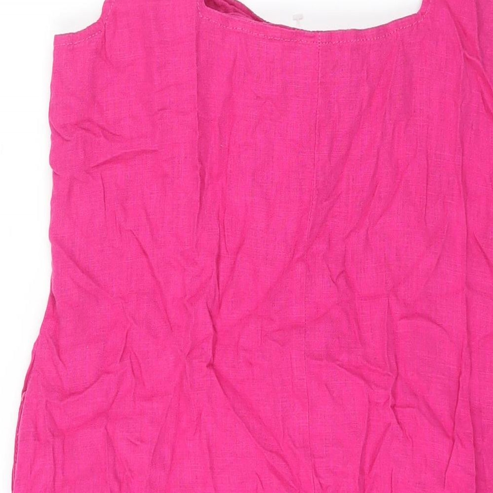 NEXT Womens Pink Linen Shift Size 10 Scoop Neck Button