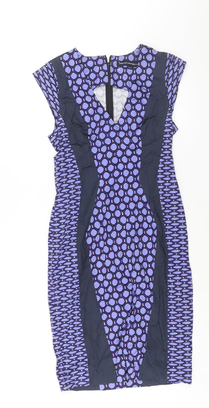 French Connection Womens Purple Geometric Cotton Pencil Dress Size 12 V-Neck Zip