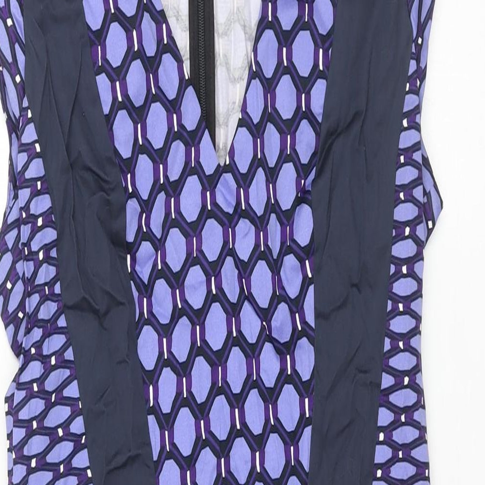 French Connection Womens Purple Geometric Cotton Pencil Dress Size 12 V-Neck Zip