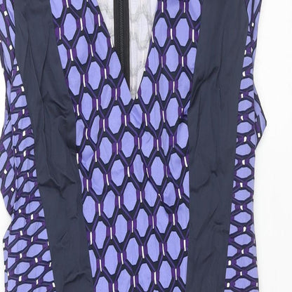 French Connection Womens Purple Geometric Cotton Pencil Dress Size 12 V-Neck Zip