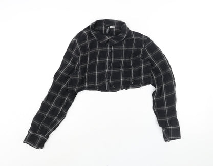 Divided by H&M Womens Black Check Cotton Cropped Button-Up Size S Collared