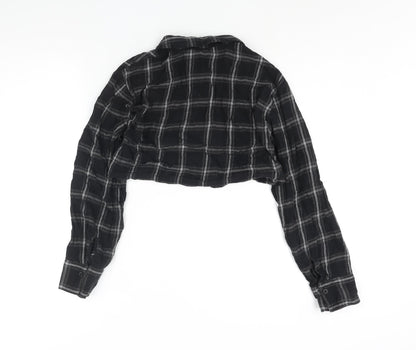 Divided by H&M Womens Black Check Cotton Cropped Button-Up Size S Collared