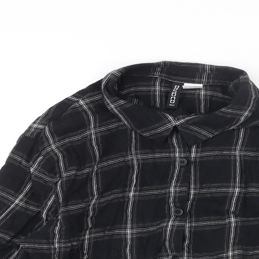 Divided by H&M Womens Black Check Cotton Cropped Button-Up Size S Collared